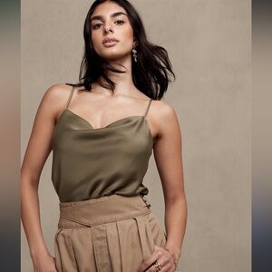 Olive Green Silky Cowl Neck Camisole